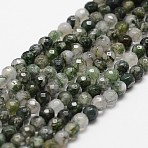 Natural Moss Agate Beads Strands, Faceted, Round, 4mm, Hole: 1mm, about 96pcs/strand, 14.9 inch~15.1 inch(X-G-D840-25-4mm)