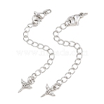 Brass Curb Chain Extender, End Chains with Lobster Claw Clasps and Cubic Zirconia Charms, Angel, Platinum, 72mm, Hole: 2.4mm(KK-P354-22P)