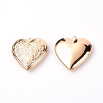 Brass Locket Pendants, Photo Frame Pendants for Necklaces, Heart with Flower Pattern, Light Gold, 29x29x7mm, Hole: 2mm(KK-WH0034-90KCG)