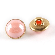 1-Hole Brass Resin Button, Flat Round, Pink, 10x8mm, Hole: 3x2.5mm(BUTT-WH0015-35C)