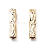 Brass Beads, Column with Wave Pattern, Real 18K Gold Plated, 8x2mm, Hole: 1.2mm(KK-G474-08G)