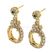 Rack Plating Brass with Cubic Zirconia Stud Earrings Finding, Lead Free & Cadmium Free, Golden, 31x15mm, Pin: 1mm(KK-Z085-01G)