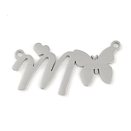 Non-Tarnish 304 Stainless Steel Pendants, Letter & Butterfly Charms, Letter M, 13.5x27x0.9mm, Hole: 1.2mm(STAS-L279-002P-M)