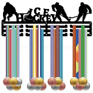 Fashion Iron Medal Hanger Holder Display Wall Rack, 3-Line, with Screws, Black, Ice Hockey, Sports, 150x400mm, Hole: 5mm(ODIS-WH0037-173)