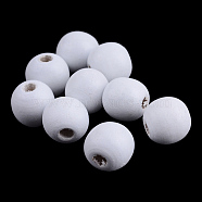 Dyed Natural Wood Beads, Round, White, 6x5mm, Hole: 2mm, about 14000pcs/1000g(WOOD-S662-5x6mm-13)