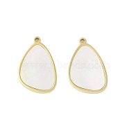 Natural Shell Pendants, Ion Plating(IP) 304 Stainless Steel Charms, Manual Polishing, Real 18K Gold Plated, Teardrop, 17.5x11x1.5mm, Hole: 1.2mm(STAS-P366-25D-G)