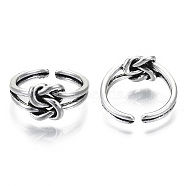 Zinc Alloy Cuff Finger Rings, Open Rings, Cadmium Free & Lead Free, Knot, Antique Silver, Size 7, Inner Diameter: 17mm(RJEW-N029-017)