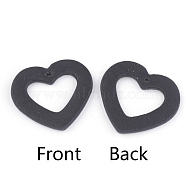 PU Leather Pendants, Heart, Hollow, Black, 36x40x3mm, Hole: 2mm(X-FIND-T020-039)