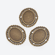 Tibetan Style Cabochon Connector Setting, Oval, Antique Bronze, Lead Free and Cadmium Free, 55x47x2mm, Hole: 6mm, Tray: 28x37mm, about 60pcs/1000g(TIBEP-EA094YKG-AB-LF)