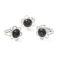 Synthetic Blue Goldstone Adjustable Rings, Platinum Tone Flower Brass Rings for Women, Cadmium Free & Lead Free, US Size 7 3/4(17.9mm), 3~7mm(RJEW-P043-01P-23)