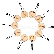 10Pcs Number 1~10 Wood Locking Stitch Marker, with Iron Safety Pins, Bisque, Round: 1cm(PW-WG25573-02)