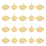201 Stainless Steel Pendants, Etched Metal Embellishments, Gingko Leaf, Real 18K Gold Plated, 14.5x15x0.4mm, Hole: 1.2mm, 30pcs/box(STAS-UN0043-06)