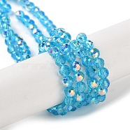 Transparent Electroplate Glass Beads Strands, AB Color Plated, Faceted, Round, Deep Sky Blue, 3.8x4.2mm, Hole: 0.9mm, about 98pcs/strand, 14.96''(38cm)(GLAA-Q099-B01-01)