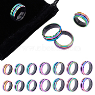 7Pcs 7 Size 304 Stainless Steel Grooved Finger Rings Set for Men Women, with 1Pc Rectangle Velvet Pouches, Rainbow Color, Inner Diameter: 16.6~21.7mm, 1Pc/size(RJEW-UN0002-70)