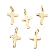 Brass Pendants, Long-Lasting Plated, Cross, Real 18K Gold Plated, 12.5x9x1mm, Hole: 3.2mm(ZIRC-G160-38G)