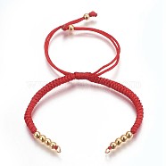 Nylon Cord Braided Bead Bracelets Making, with Brass Beads, Long-Lasting Plated, Real 24K Gold Plated, Red, 10-1/4 inch(26cm)~11-5/8 inch(29.6cm)(BJEW-F360-F18)