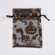 Organza Gift Bags with Drawstring, for Party Halloween Candy Jewelry Bags & Pouches, Rectangle, Halloween Themed Pattern, 11.5x8.5cm(OP-CJC0001-01D)