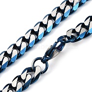 Matte Style 304 Stainless Steel Cuban Link Chain Necklaces for Men, Blue & Stainless Steel Color, 23.54 inch(59.8cm)(NJEW-B116-05BL)