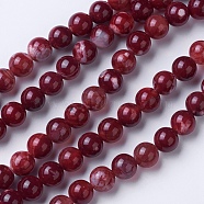 Natural Agate Beads Strands, Dyed & Heated, Grade A, Round, Dark Red, 6mm, Hole: 1mm, about 62pcs/strand, 14.9 inch(38cm)(G-G754-04-6mm)
