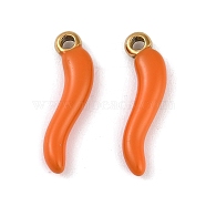 Ion Plating(IP) 304 Stainless Steel Enamel Pendants, Real 18K Gold Plated, Horn of Plenty/Italian Horn Cornicello Charms, Orange, 20x6x3mm, Hole: 1.6mm(STAS-Z094-01B)