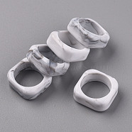 Square Opaque Resin Finger Rings, Imitation Gemstone Style, WhiteSmoke, US Size 6 1/2(16.9mm)(RJEW-S046-003-B01)