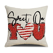 Valentine's Day Burlap Pillow Covers, Square Pillowcase with Zipper, Word Sweet on You, Beige, 450x454x2mm(AJEW-M217-01A)