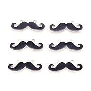 Alloy Links, with Enamel, Cadmium Free & Nickel Free & Lead Free, Moustache, Black, 13x36x2mm, Hole: 1.5mm(X-ENAM-AD95342-FF)