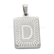304 Stainless Steel Pendants, Rectangle with Alphabet, Letter.D, 30x20x1.5mm, Hole: 3x6mm(STAS-K216-48D-P)