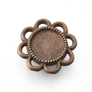 Tibetan Style Alloy Cabochon Tray Settings, Flower, Antique Bronze, 15x1.5mm, Tray: 8mm(PALLOY-WH0050-08B)