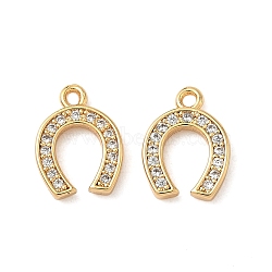 Brass Micro Pave Clear Cubic Zirconia Charms, Horseshoes, Nickel Free, Real 18K Gold Plated, 11.5x8.5x2mm, Hole: 1.2mm(KK-B160-19G)