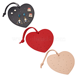 3Pcs 3 Colors Imitation Leather Earring Display Cards, Heart, Mixed Color, 21.5cm, Heart: 105x115x2mm, 1pc/color(EDIS-FG0001-66)