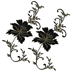 2Pcs Peony Computerized Embroidery Cloth Iron on/Sew on Patches, Costume Accessories, Appliques, Black, 390x156x0.7mm(DIY-GF0005-32D)