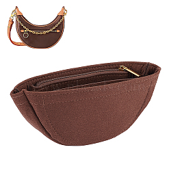 Wool Felt Purse Organizer Insert, with Zipper, Bag Accessories, Moon Shape, Coconut Brown, 10.2x22.5x4.6cm(FIND-WH0128-74B-01)