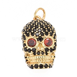 Rack Plating Brass Micro Pave Cubic Zirconia Pendants, with Jump Rings, Cadmium Free & Lead Free & Nickle Free, Skull, Real 18K Gold Plated, 17x12x10mm, Hole: 3.4mm(KK-I689-02G)