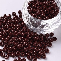 6/0 Glass Seed Beads, Opaque Colours Seed, Small Craft Beads for DIY Jewelry Making, Round, Round Hole, Coconut Brown, 6/0, 4mm, Hole: 1.5mm about 500pcs/50g, 50g/bag, 18bags/2pounds(SEED-US0003-4mm-46)