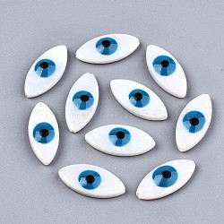 Natural Freshwater Shell Beads, with Enamel, Horse Eye with Evil Eye, Dodger Blue, 18.5x8.5x4mm, Hole: 0.8mm(SHEL-T018-06B)