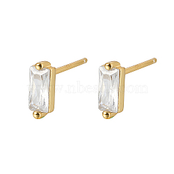 Cubic Zirconia Rectangle Stud Earrings, Golden 925 Sterling Silver Post Earrings, with 925 Stamp, Clear, 7.8x3mm(FU7889-8)