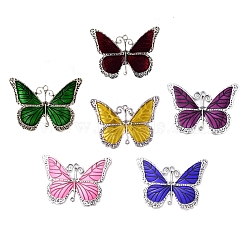 Alloy Enamel Big Pendants, Butterfly, Antique Silver, Mixed Color, 64x86x3mm, Hole: 3.5mm and 2.5mm(ENAM-L029-07-M)