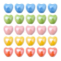 25Pcs 5 Colors Pearlized Handmade Porcelain Beads, Heart, Mixed Color, 10x10x7mm, Hole: 1.8mm, 5pcs/color(PORC-YW0001-02)