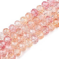 Transparent Glass Beads Strands, Faceted(32 Facets), Rondelle<P>Please Note: Because these beads are made in different batches, the color could be slightly different from one batch of beads to the next, Light Salmon, 6x5mm, Hole: 1mm, about 84pcs/strand, 16.34~17.12''(41.5~42.8cm)(GLAA-T023-6mm-A06)