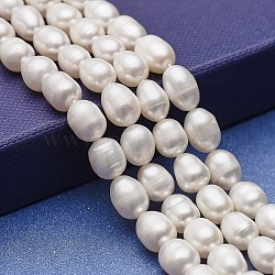 Natural Cultured Freshwater Pearl Beads Strands, Potato, White, 7~9.5x7~7.5mm, Hole: 0.5mm, about 35pcs/strand, 13.78 inch(35cm)(PEAR-P060-12)