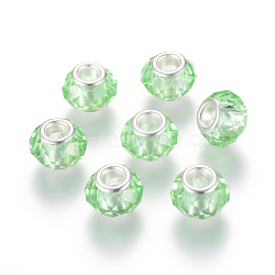 Handmade Glass European Beads, Large Hole Beads, Silver Color Brass Core, Light Green, 14x8mm, Hole: 5mm(X-GPDL25Y-73)