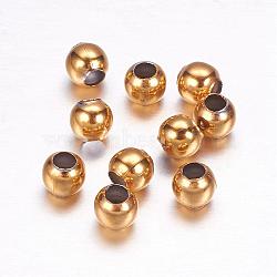 Ion Plating(IP) 304 Stainless Steel Beads, Round, Real 18K Gold Plated, 4x3.5mm, Hole: 1.5mm(STAS-F117-31G-4mm)