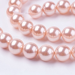 Shell Pearl Beads Strands, Round, Pink, 8mm, Hole: 1mm, about 50pcs/strand, 15.7 inch(X-BSHE-L035-8mm-I01)