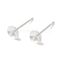 Brass Studs Earrings Finding, Lead Free & Cadmium Free, Round, 925 Sterling Silver Plated, 14x5mm, Pin: 12x1mm(KK-K383-01C-S)