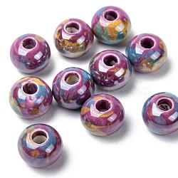 Handmade Porcelain European Beads, Large Hole Beads, Pearlized, Rondelle, Orchid, 12x9mm, Hole: 4mm(OPDL-Q100-1)