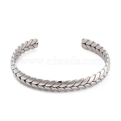 Unique Woven Wheat Cuff Bangle for Jewelry Gift, 304 Stainless Steel Open Bangle, Stainless Steel Color, Inner Diameter: 1-3/4~2-1/4 inch(4.6~5.8cm)(STAS-B022-06P)