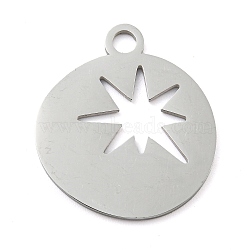 Non-Tarnish 304 Stainless Steel Pendants, Laser Cut, Stainless Steel Color, Flat Round Charm, Star, 25x22x1mm, Hole: 3mm(STAS-B056-26P-03)