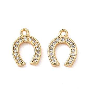 Brass Micro Pave Clear Cubic Zirconia Charms, Horseshoes, Nickel Free, Real 18K Gold Plated, 11.5x8.5x2mm, Hole: 1.2mm