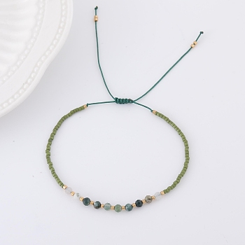 2mm Faceted Natural Green Aventurine Beaded Braided Adjustable Bracelets for Women, 5-7/8~11-3/4 inch(15~30cm)